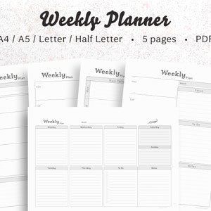 PRINTABLE Weekly Planner Templates Filofax A5 Organiser Kikki K Large Planner A4 A5 US Letter and Half Size Printable Planner Inserts • PDF
