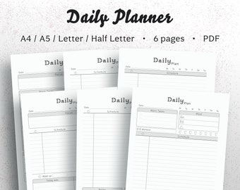 IMPRIMIBLE Plantillas de planificador diario Filofax A5 Organizador Kikki K Planificador grande A4 A5 US Carta y medio tamaño Inserciones de planificador imprimible • PDF