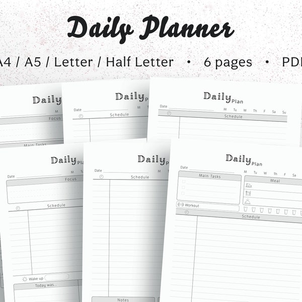 PRINTABLE Daily Planner Templates Filofax A5 Organiser Kikki K Large Planner A4 A5 US Letter and Half Size Printable Planner Inserts • PDF