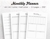 PRINTABLE Monthly Planner Templates Filofax A5 Organiser Kikki K Large Planner A4 A5 US Letter and Half Size Printable Planner Inserts • PDF