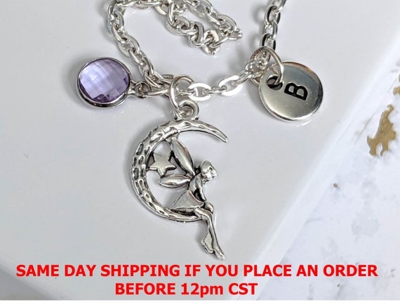 Disney Tinkerbell Jewelry moon Fairy Necklace personalized Fairy Necklace initial Necklace fairy Charm Necklace fairy Jewelry for Girls Etsy Canada