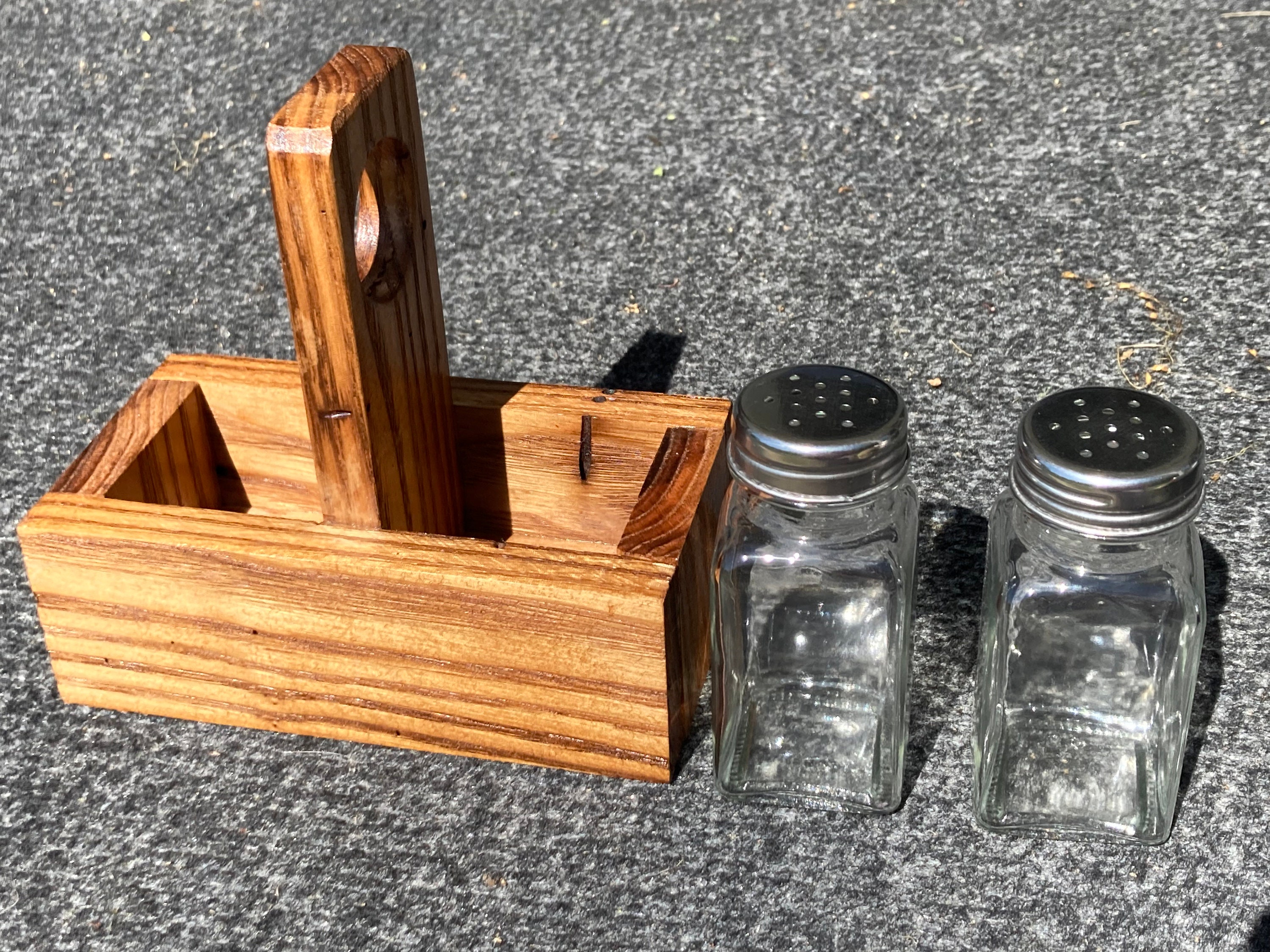 Wormy Chestnut Salt and Pepper Shaker Holder: Rustic Farmhouse
