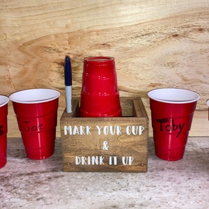 Wooden Solo Cup & Sharpie Holder: Party Cup Caddy