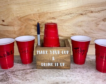 Wooden Cup and Magic  Marker Holder: Party Cup Caddy