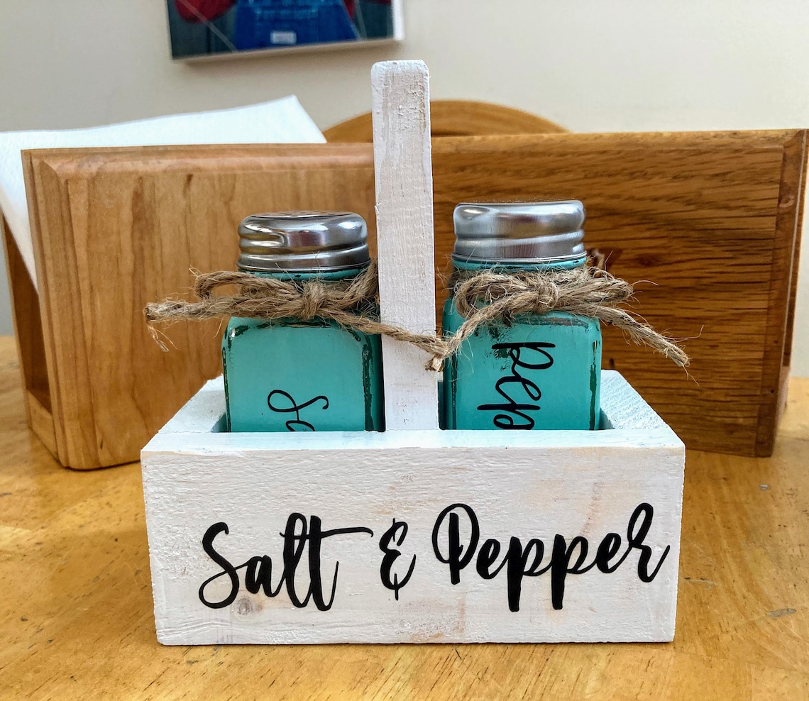 Farmhouse Salt and Pepper Shakers with Holder Mason Jar Salt Etsy