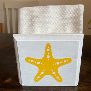 Coastal Napkin Holder: White Wood with Starfish Decal