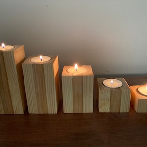 Handcrafted Wooden Tea Light Candle Holder Set- Maple and Pine- Farmhouse Tea Light Holder