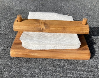 Rustic Wooden Napkin Holder with Bar: Farmhouse Kitchen Decor