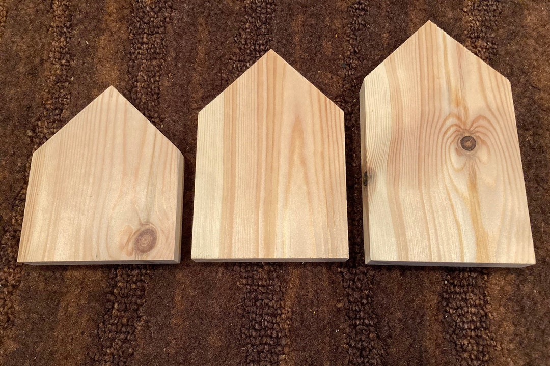 Wood House Blanks set of 3 House Craft Blanks Wood Block House Kit DIY