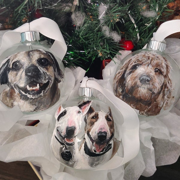 Custom painted pet glass ornament/ hand painted ornament/ custom pet ornament/ painted pet portrait/ hand painted glass pet ornament