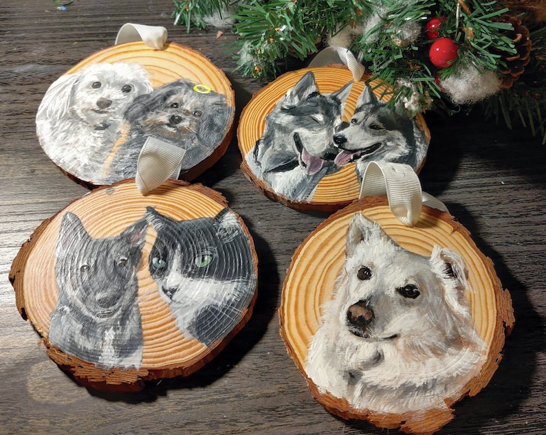 Large custom pet wood slice ornaments / painted pet ornament / painted wood slice pet / custom pet ornament / pet ornament painting image 6