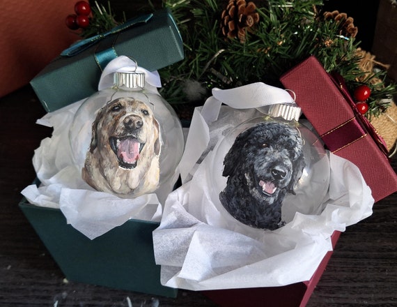 Custom painted pet glass ornament/ hand painted ornament/ custom pet ornament/ painted pet portrait/ hand painted glass pet ornament