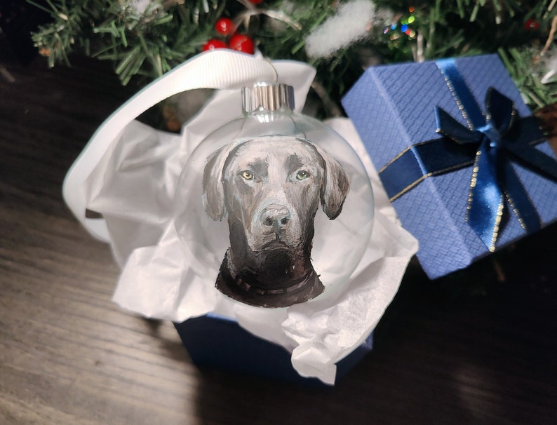 Custom painted pet glass ornament/ hand painted ornament/ custom pet ornament/ painted pet portrait/ hand painted glass pet ornament image 9