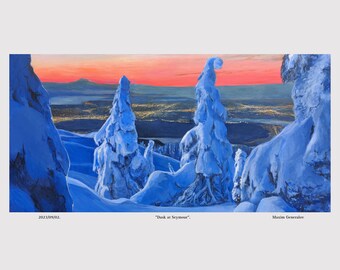 Original painting Seymour Mountain "Dusk at Seymour"/Canadian fine art/ Vancouver painting/ winter sunset painting/ North Vancouver painting