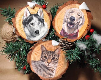 Adornos de madera para mascotas personalizados de gran tamaño / Adorno pintado para mascotas / Regalo para amantes de los perros / Adorno personalizado para mascotas / Pintura de retrato de mascota