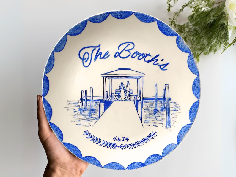 Custom Hand Painted Plate Personalized Home or Building Illustration Perfect Gift for Anniversary, Mother's Day, Newly Weds, Housewarming