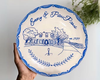 Custom Hand Painted Plate Personalized Home or Building Illustration Perfect Gift for Anniversary, Mother's Day, Newly Weds, Housewarming