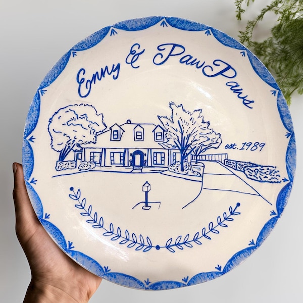 Custom Hand Painted Plate Personalized Home or Building Illustration Perfect Gift for Anniversary, Mother's Day, Newly Weds, Housewarming