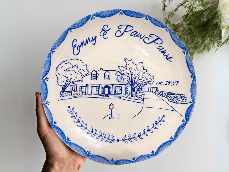 Custom Hand Painted Plate Personalized Home or Building Illustration Perfect Gift for Anniversary, Mother's Day, Newly Weds, Housewarming