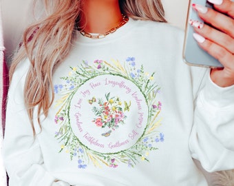 Fruit of the Spirit shirt, Christian Sweatshirt, Wildflower Bible Shirt, Scripture Shirt, Sweatshirt gift for her, Galatians 5:22-23
