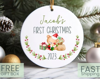 Personalized Baby Bear First Christmas Ornament, Custom Baby Name Ornament, Baby Bear Ornament Gift for New Parents, New Baby Gift