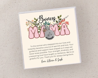 Stepmom Necklace Gift, Bonus Mom Gift for Mother's Day, Stepmom Gift, Custom Notecard Jewelry, Mama Necklace, Retro Jewelry Notecard