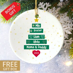 Personalized First Christmas Family Ornament with Pets, Family of Four Ornament 2023, Family Tree Decor, Custom Family Tree Ornament