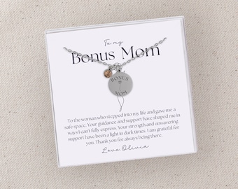 Bonus Mom Personalized Necklace, Bonus Mom Gift for Mother's Day, Stepmom Gift, Custom Notecard Jewelry, Charm Necklace for Stepmom