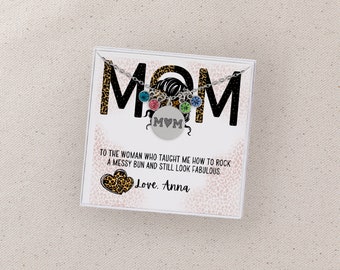 Leopard Mom Necklace, Personalized Necklace for Mom, Mom Necklace with Kids Names, Mama Necklace, Message Card Jewelry