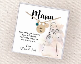 New Mom Necklace Birthstone, Personalized Mama Necklace, First Time Mom Mothers Day Gift , Baby Feet Necklace, New Mom Gift From Husband