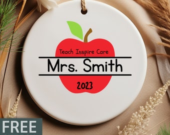 Personalized Apple Teacher Christmas Ornament, Teacher Christmas Gift, Apple Teacher Thank You Ornament, Custom Gift for Teacher