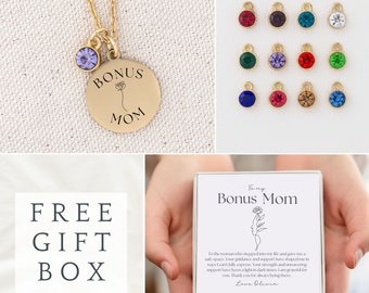 Bonus Mom Personalized Necklace, Bonus Mom Gift for Mother's Day, Stepmom Gift, Custom Notecard Jewelry, Charm Necklace for Stepmom