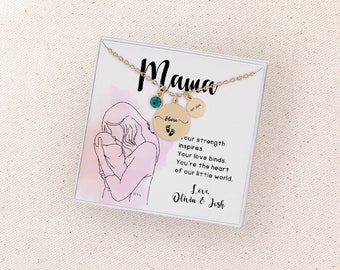 First Time Mom Gift for Girl Mom, Personalized Mama Necklace, New Mom Necklace and Birthstone, Baby Feet Necklace, New Mom Gift From Husband