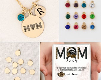 Leopard Mom Necklace, Personalized Necklace for Mom, Mom Necklace with Kids Names, Mama Necklace, Message Card Jewelry