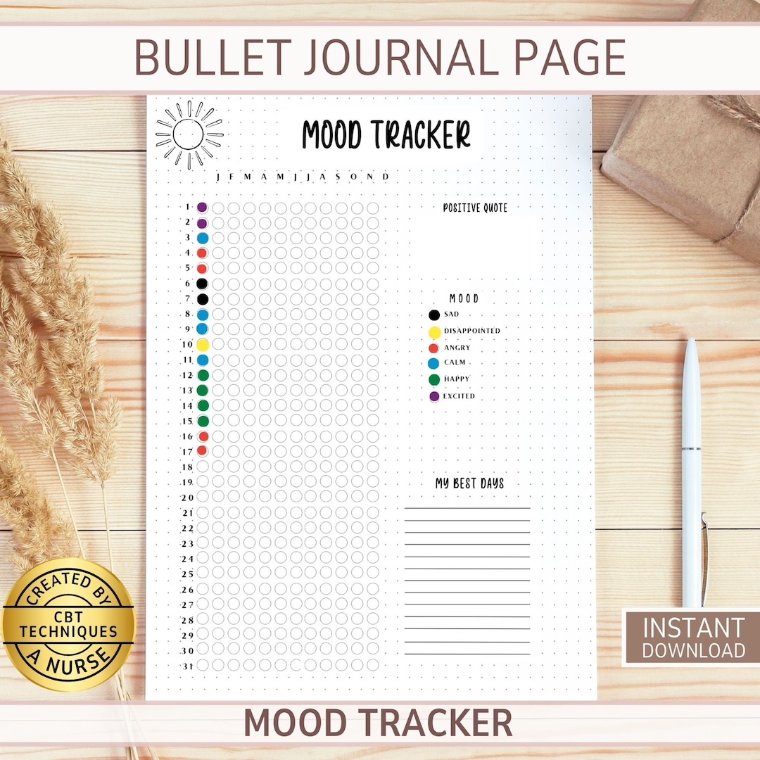 Mood Tracker Bullet Journal Page, Mood Tracker Journal, Printable Mood Tracker, Custom Digital