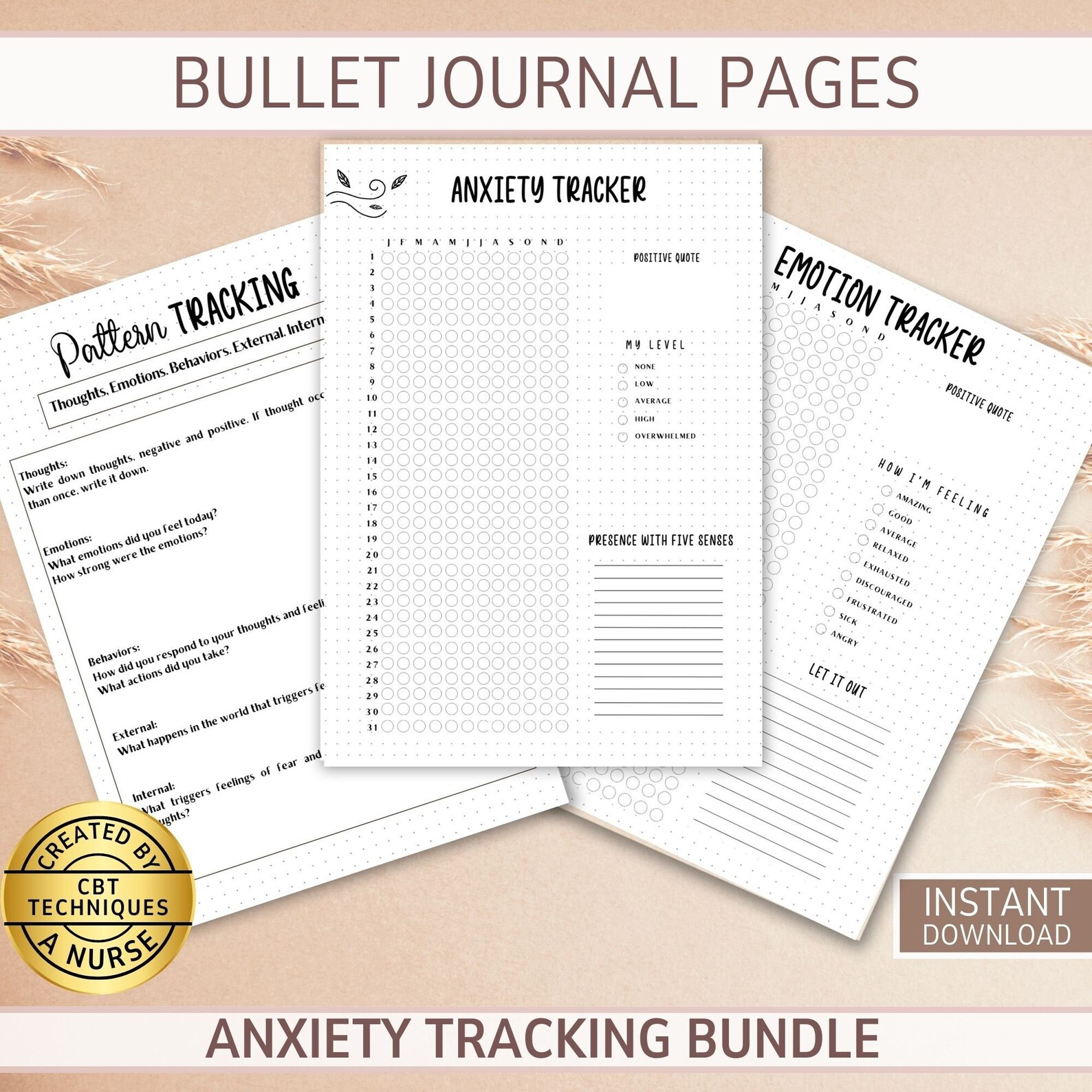 Printable Bullet Journal Pages Anxiety Tracker Bundle, 2024 Bullet ...