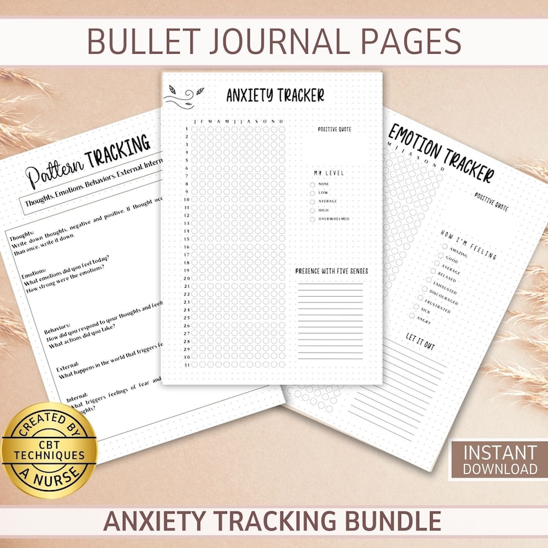 Printable Bullet Journal Pages Anxiety Tracker Bundle, 2024 Bullet ...