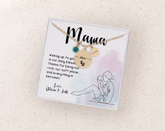 First Time Mom Necklace, Mama Necklace, New Mom Necklace and Birthstone, Baby Feet Necklace, Message Card Necklace, Personalized Necklace