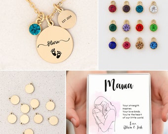 First Time Mom Gift for Girl Mom, Personalized Mama Necklace, New Mom Necklace and Birthstone, Baby Feet Necklace, New Mom Gift From Husband