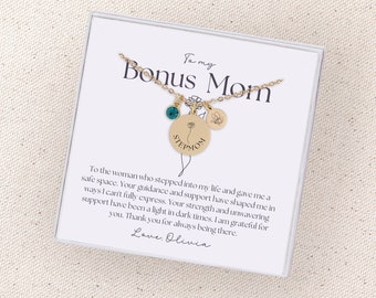 Bonus Mom Necklace Personalized, Bonus Mom Gift from Bride, Mom Gift from Daughter, Stepmom Mother's Day Gift, Custom Notecard Jewelry