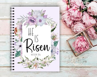 Bible Study Notebook, Prayer Journal for Women, Christian Notebook, Bible Study Journal, He is Risen, Easter Gift, Bible Study Notes