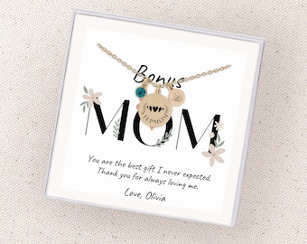 Stepmom Necklace Personalized, Stepmom Gift, Bonus Mom Gift for Mother's Day, Mom Gift from Daughter, Boho Necklace, Notecard Jewelry