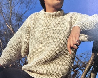 Knitting Pattern Mens Fishermans Knitting Aran Style Rib knitting pattern Jumper 38-44"