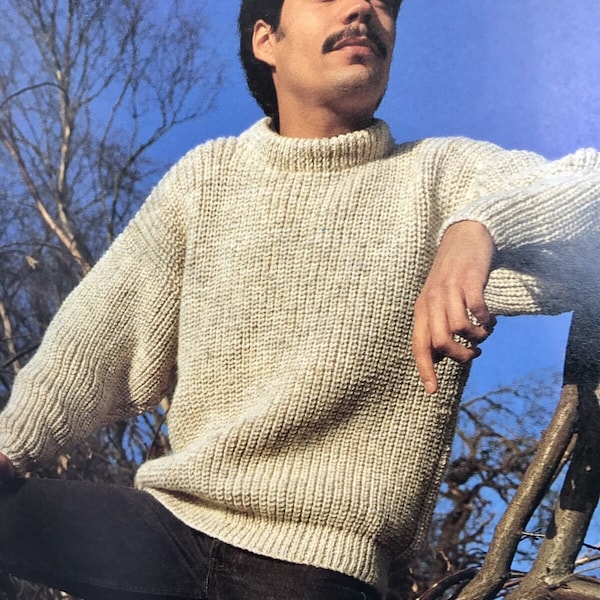 Knitting Pattern Mens Fishermans Knitting Aran Style Rib knitting pattern Jumper 38-44"