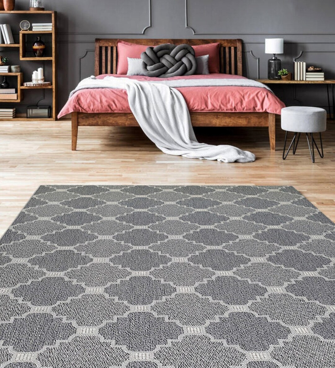 LIVING ROOM RUGS Grey Geometric Rug Eco Cotton Rugs and Etsy UK