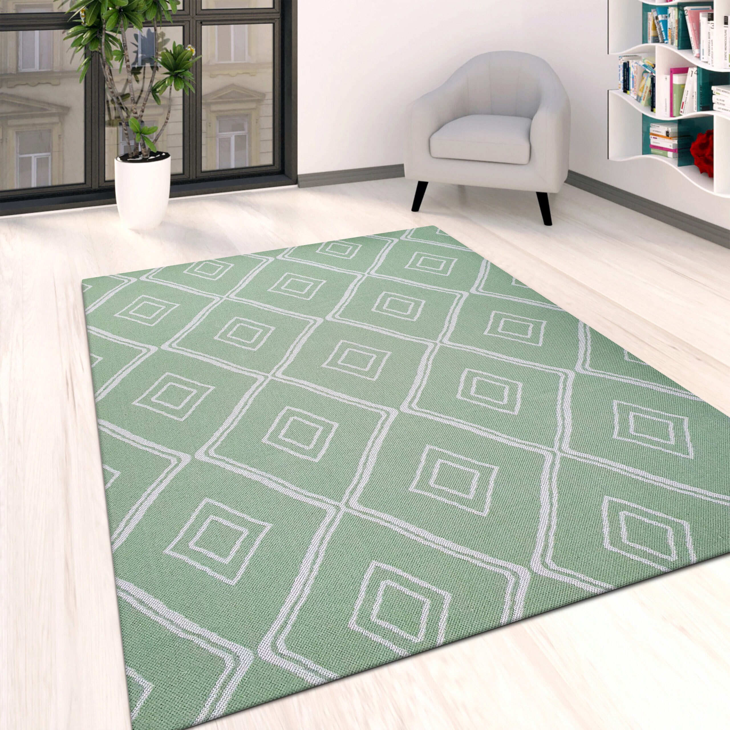 Washable Rug Green Cream Rug Ecofriednly Cotton Diamond Area Etsy