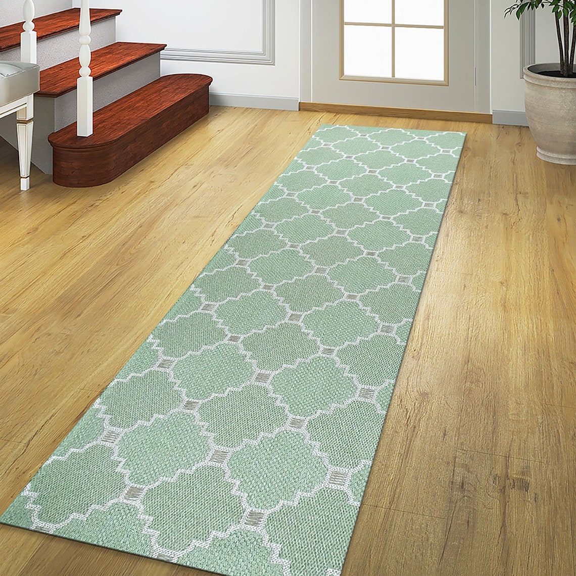 Living Room Rugs Sage Green Runner Rugs Green Made From Cotton Etsy UK