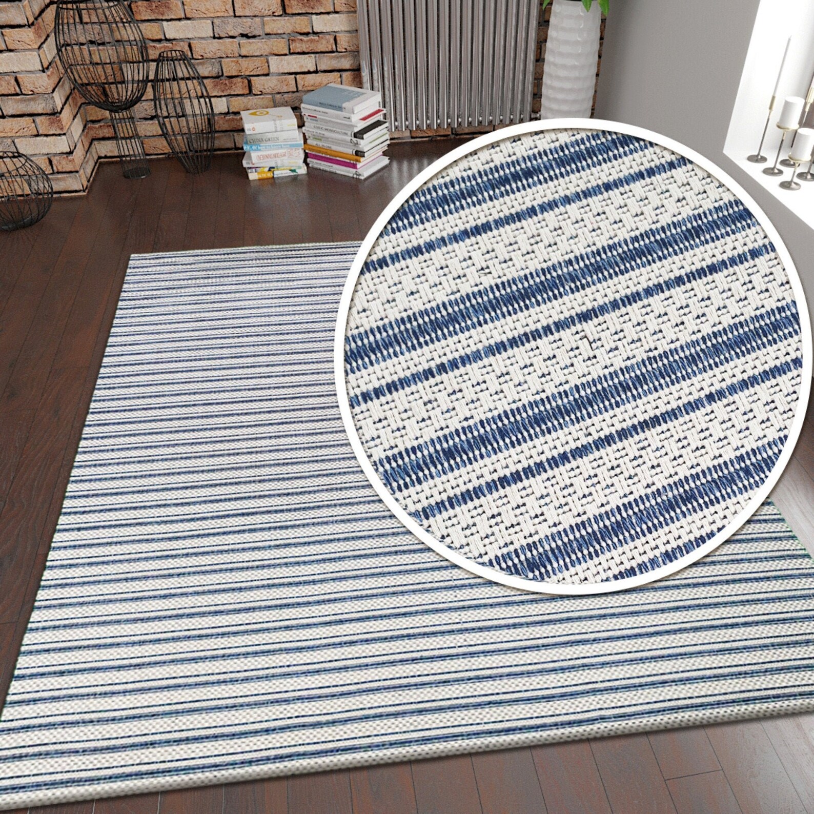 Cream Rug Striped Blue Rugs for Living Room Bedroom Rug Area Etsy