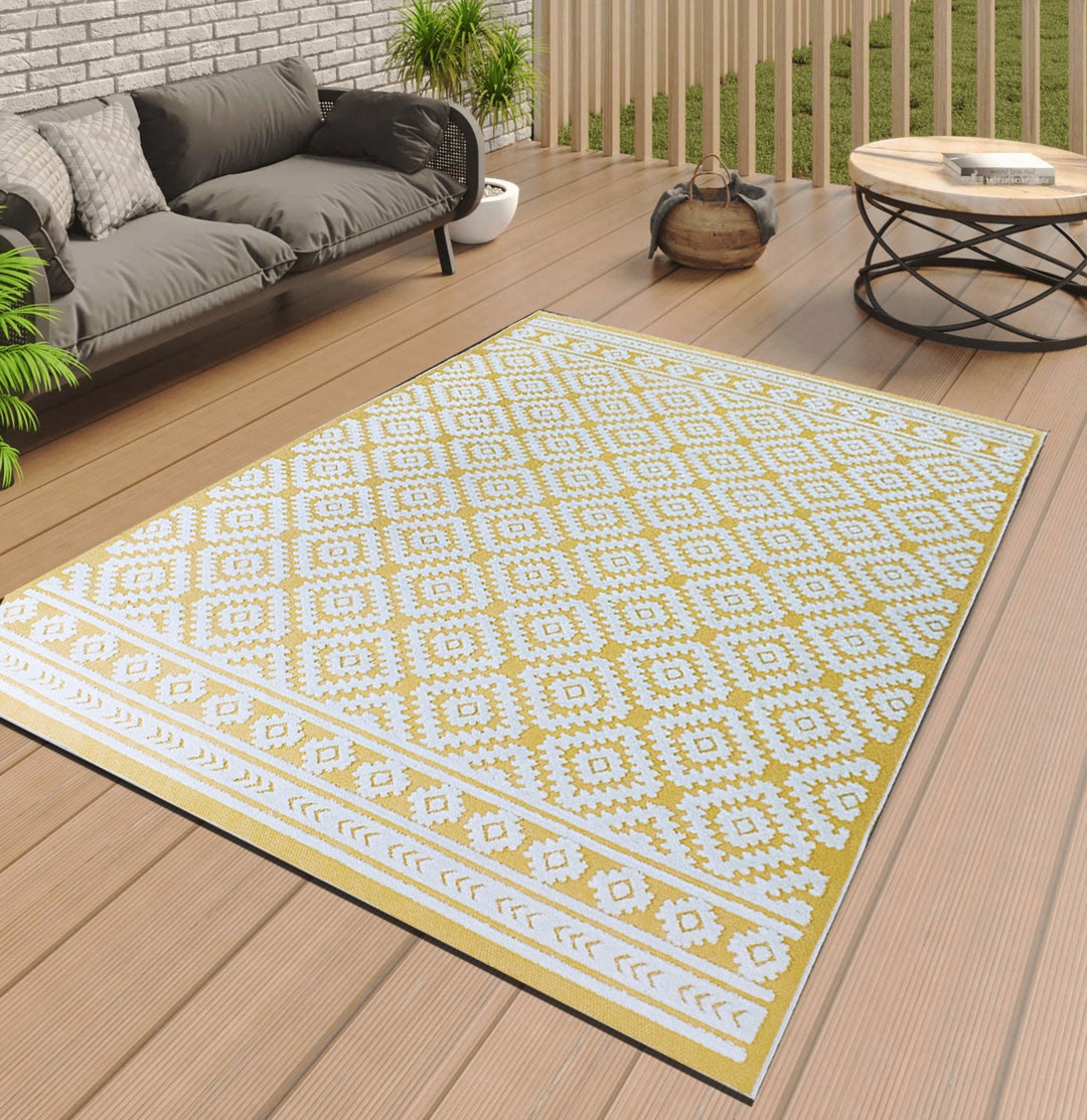 BOHO OUTDOOR RUG Yellow Rugs for Summerhouse Indoor Outdoor Etsy Polska