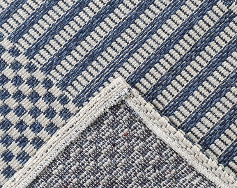 COASTAL BLUE RUG Rag Rug Area Carpets Navy Doormat Blue Rugs for Living room Eco Friendly Zero Waste Rugs for Bedroom Hallway Long Runners